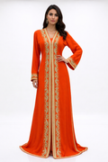 قفطان "شروق المنارة" البرتقالي بتطريز ذهبي انسيابي