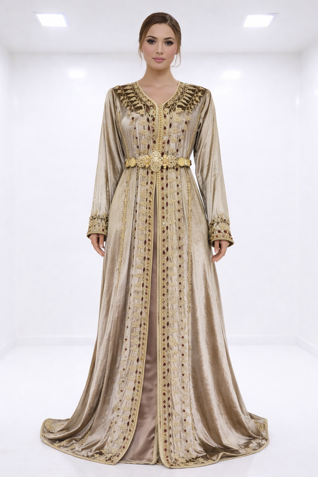 قفطان "نور المنارة" من الموبرة الذهبية بترصيع الياقوت
