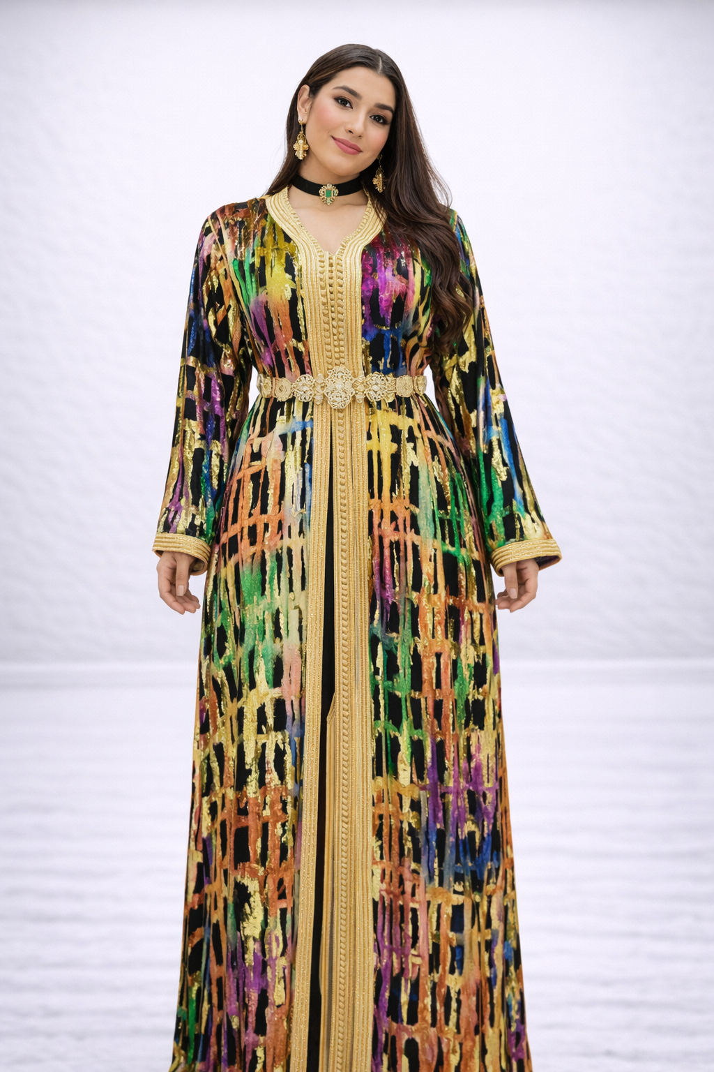 تكشيطة ملونة فخمة بتصميم عصري وتطريز ذهبي