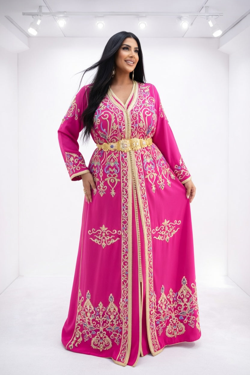 تكشيطة فوشيا فخمة بتطريز ذهبي ملكي