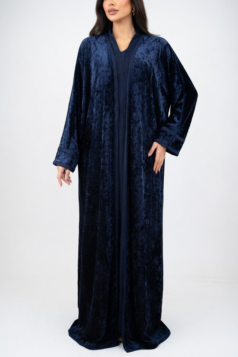 كيمونو مخمل كحلي مع قفطان أنيق (2 Pieces)