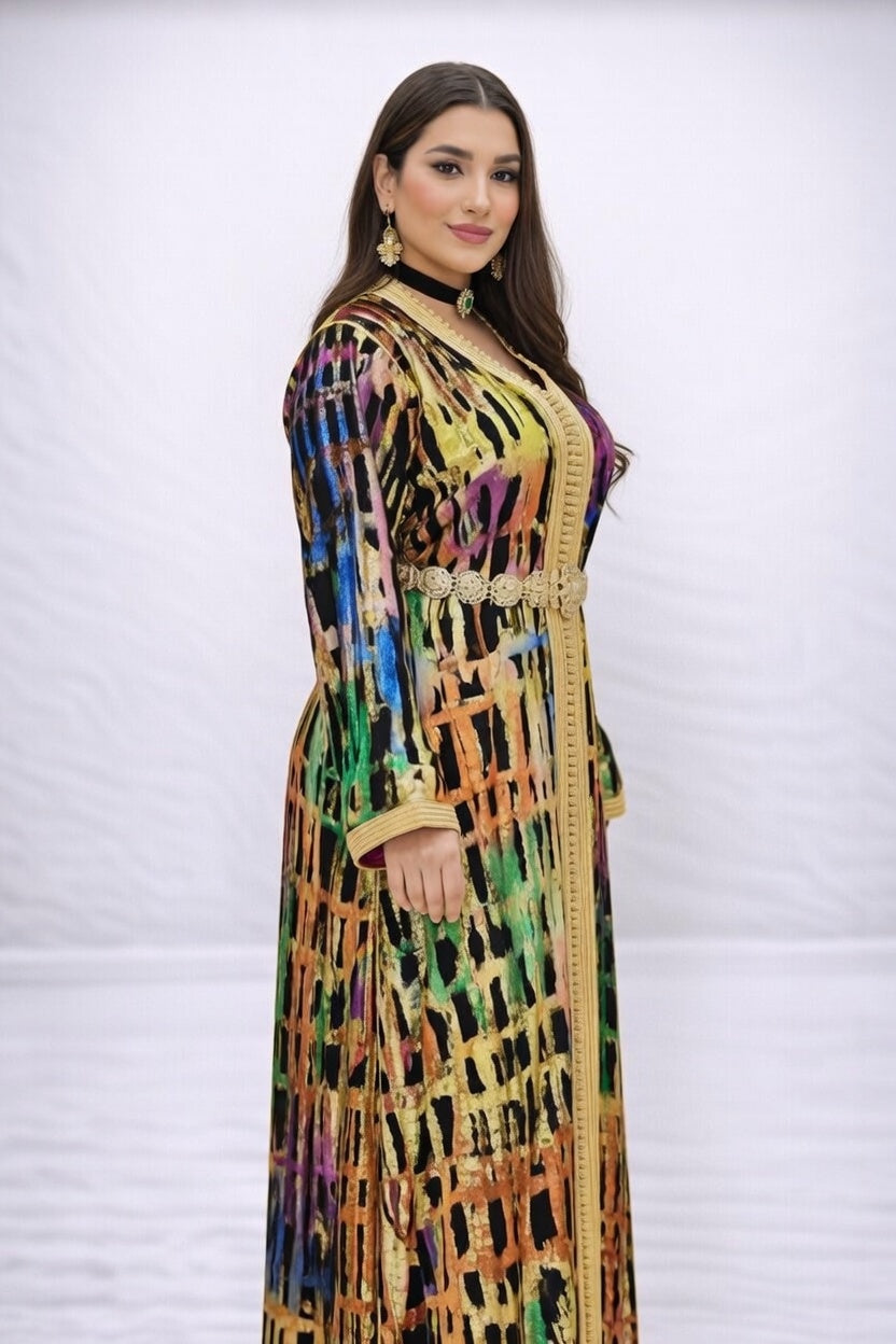 تكشيطة ملونة فخمة بتصميم عصري وتطريز ذهبي