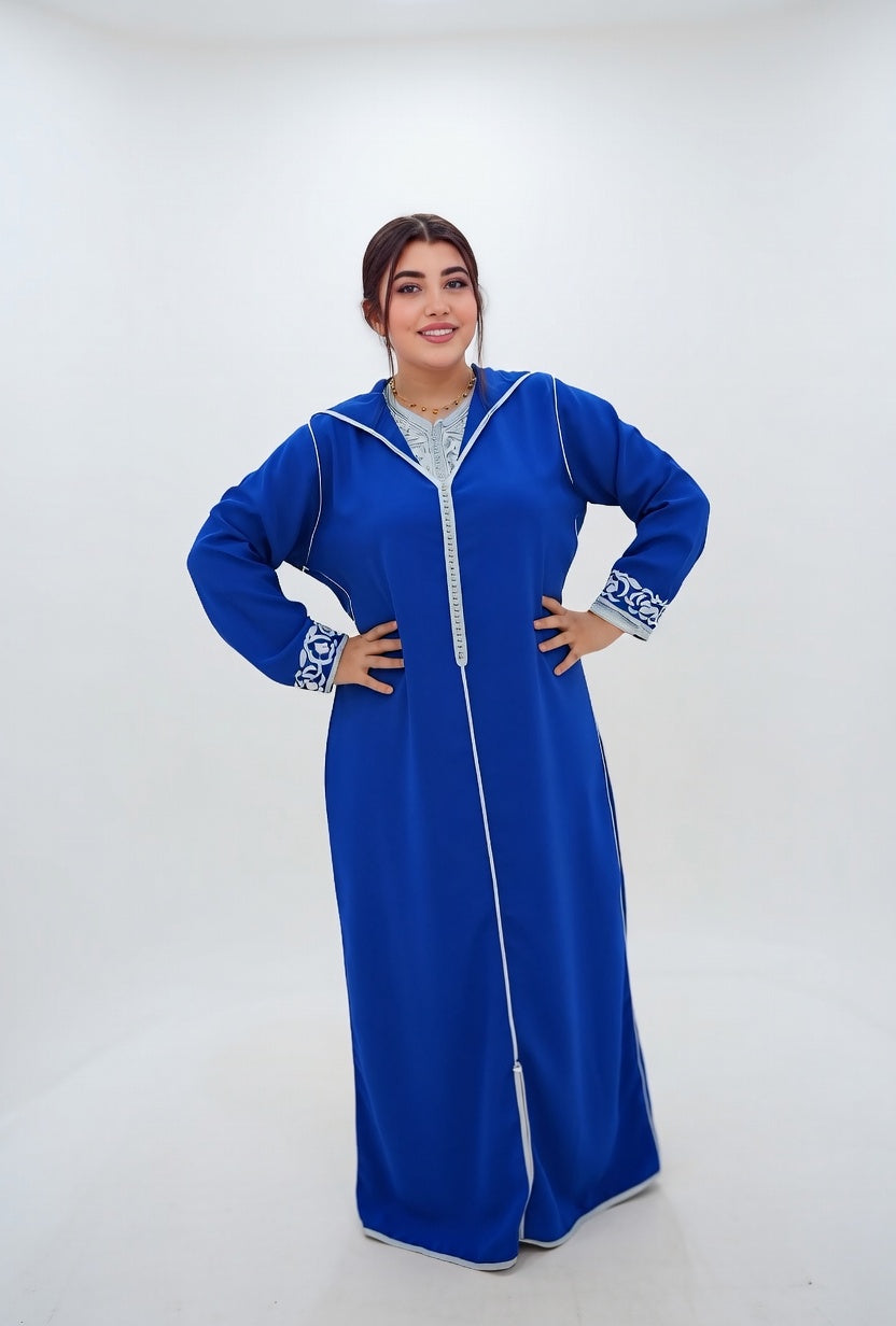 جلابة زرقاء ملكية بتطريز سماوي – أناقة مغربية بلمسة عصرية