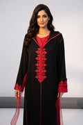 جلابة سوداء أنيقة بتطريز أحمر فاخر