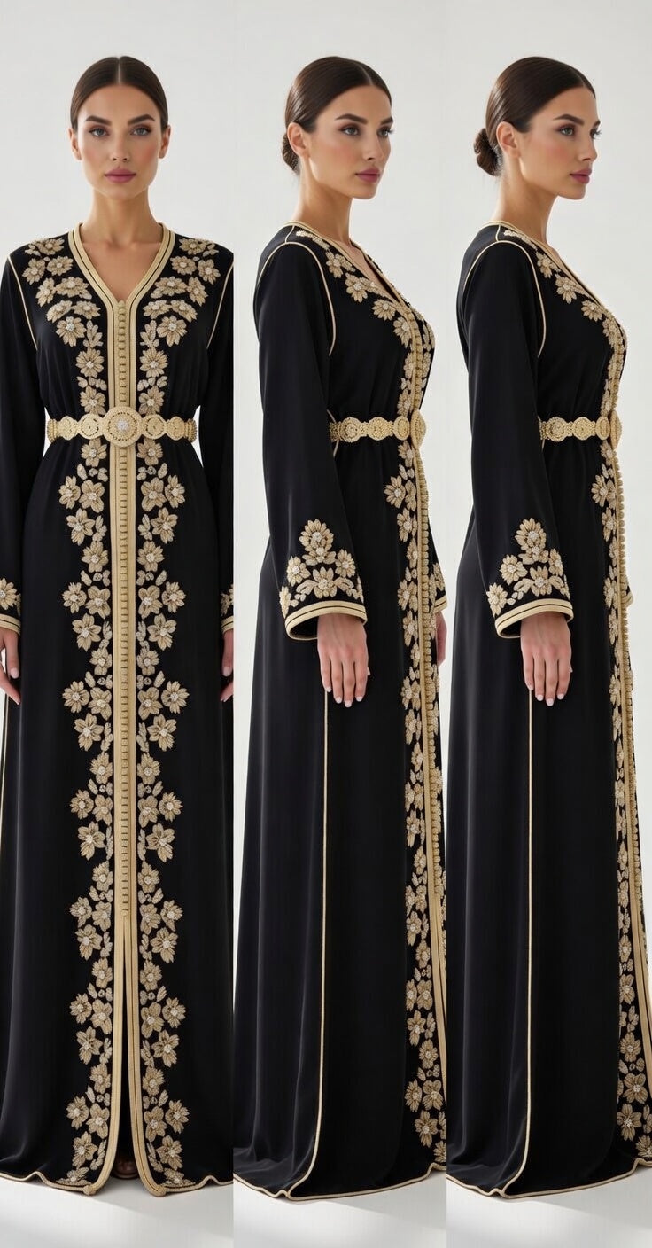 قفطان "جوهرة المنارة" الأسود الملكي المطرز بالذهب