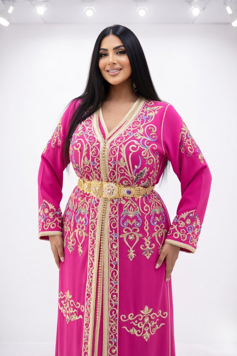 تكشيطة فوشيا فخمة بتطريز ذهبي ملكي