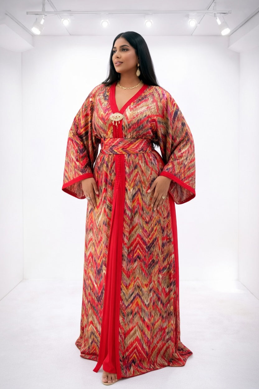 تكشيطة حمراء فخمة بنقشة عصرية ولمسة ذهبية