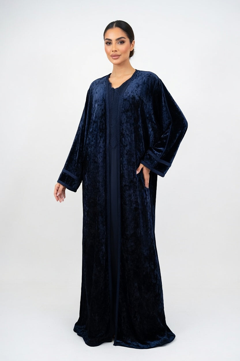 كيمونو مخمل كحلي مع قفطان أنيق (2 Pieces)