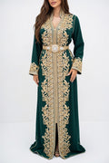 قفطان أخضر ملكي بتطريز ذهبي فاخر