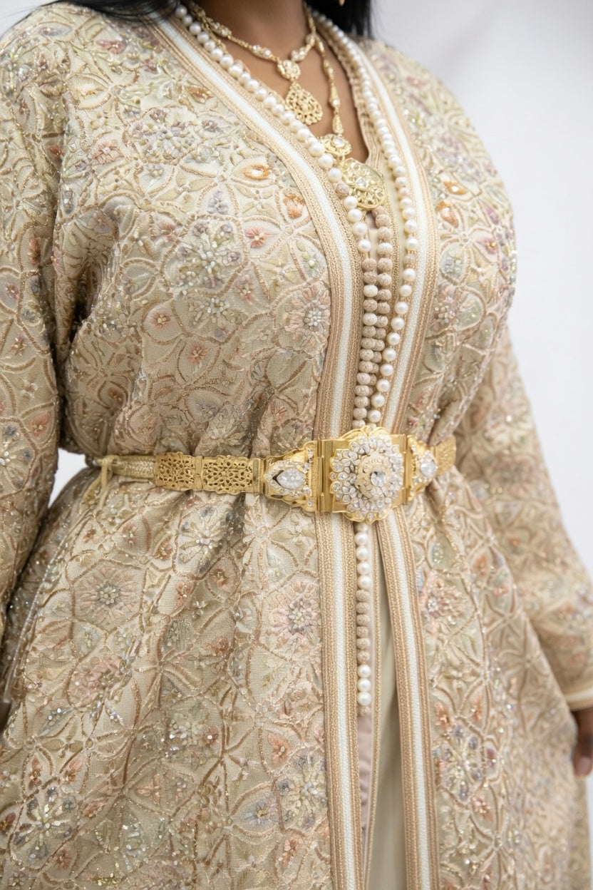 تكشيطة ذهبية فاخرة بتطريز راقي ولمسة ملكية