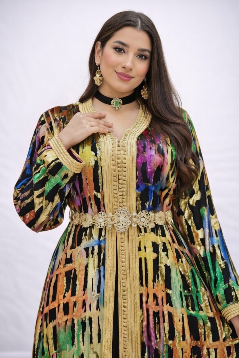 تكشيطة ملونة فخمة بتصميم عصري وتطريز ذهبي