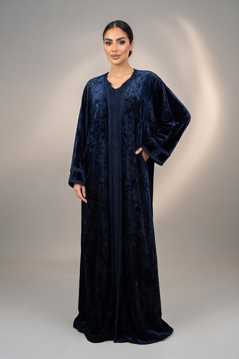 كيمونو مخمل كحلي مع قفطان أنيق (2 Pieces)