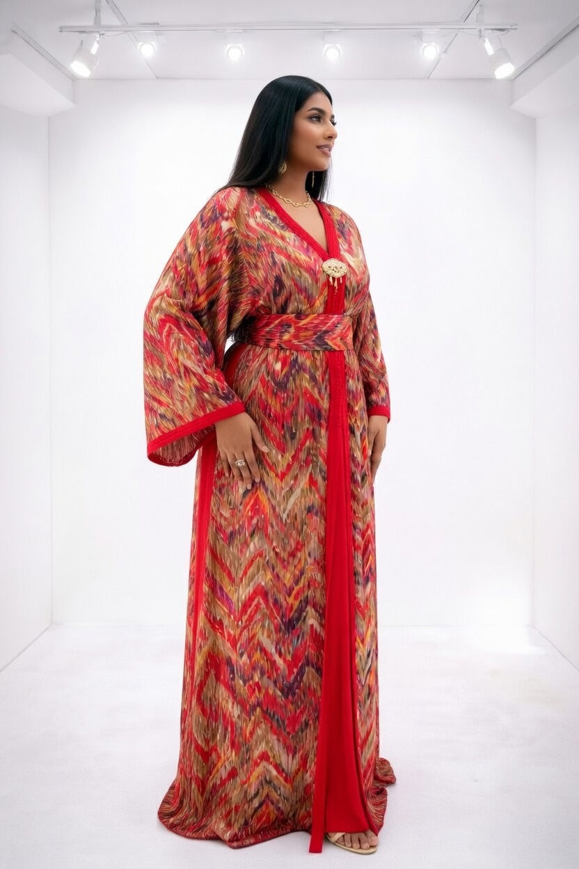 تكشيطة حمراء فخمة بنقشة عصرية ولمسة ذهبية