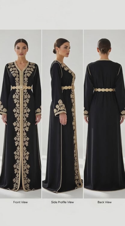 قفطان "جوهرة المنارة" الأسود الملكي المطرز بالذهب