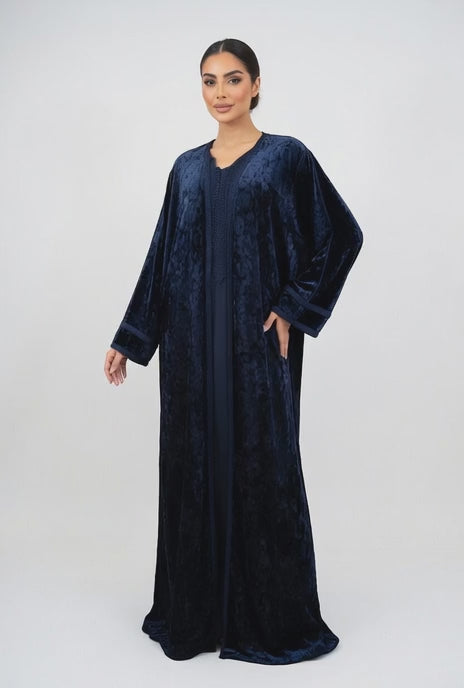 كيمونو مخمل كحلي مع قفطان أنيق (2 Pieces)