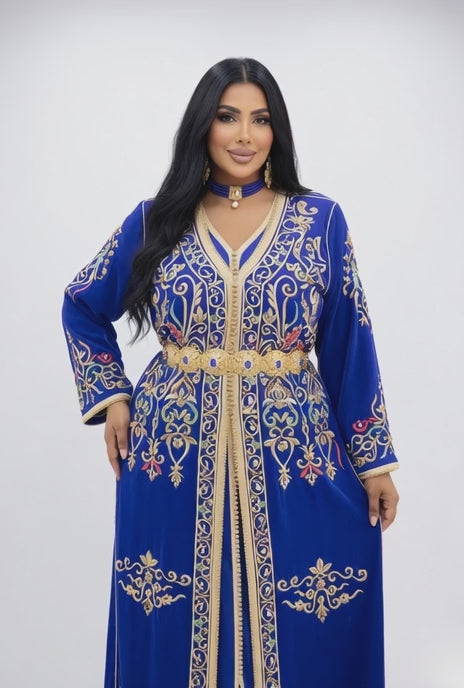 تكشيطة زرقاء ملكية بتطريز ذهبي فاخر