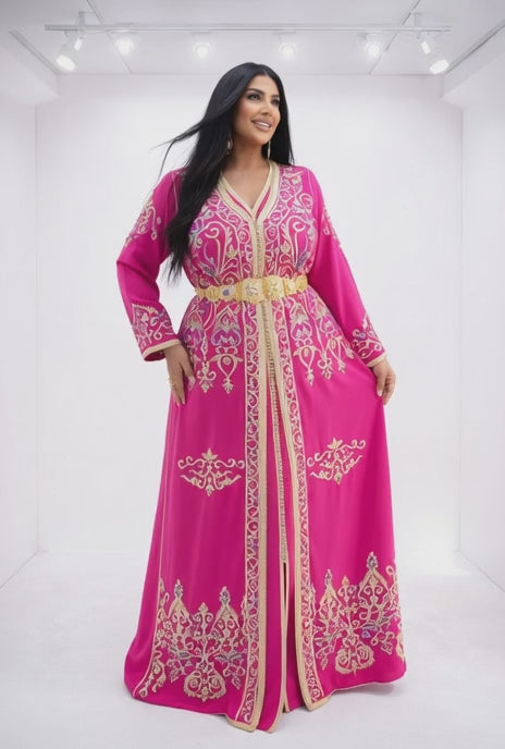 تكشيطة فوشيا فخمة بتطريز ذهبي ملكي