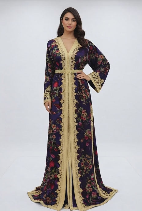 قفطان "ليالي المنارة" من الموبرة الراقية بنقوش ملكية